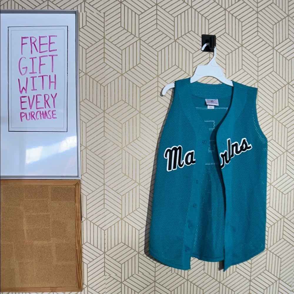 Teal Mesh Marlins Vintage Button-Up Vest